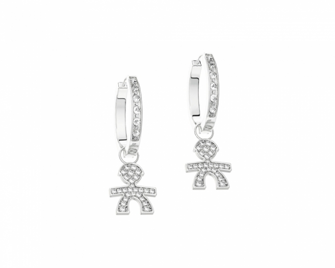 Le Bebè - 18K White Gold Natural Diamonds Boy Circle Earrings