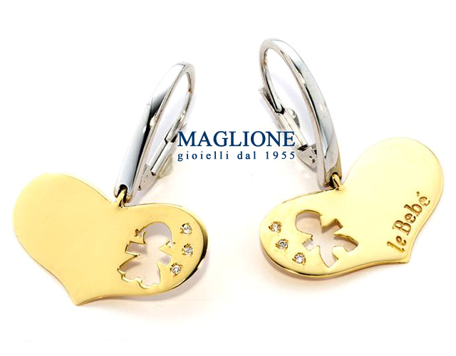 Orecchini Le Bebè - I Cuori - bimbo e bimba in oro bianco e giallo 18kt e diamanti