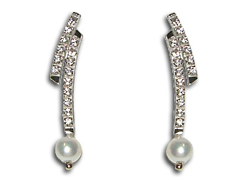 Orecchini lunghi in oro bianco 18kt con perle e zirconi