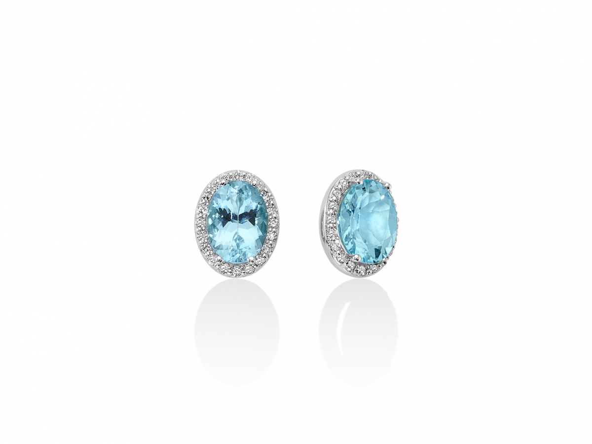 MILUNA - 18K White Gold Earrings with Natural Diamond and Aquamarine
