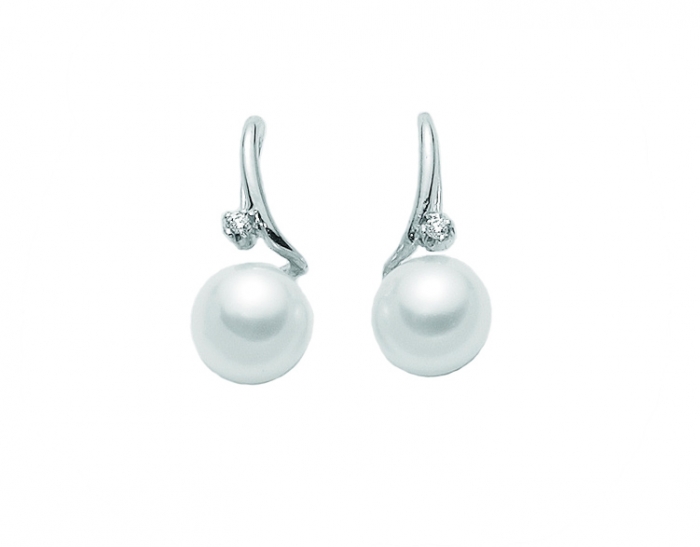 9K White Gold, White Pearl and Diamonds Earrings