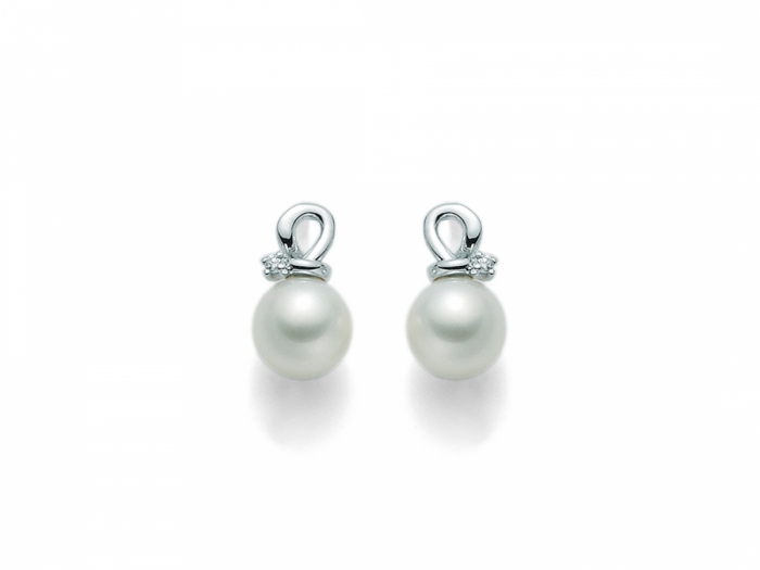 9K White Gold, White Pearl and Diamonds Earrings