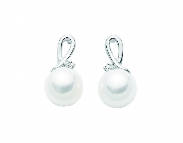 9K White Gold, White Pearl and Diamonds Earrings