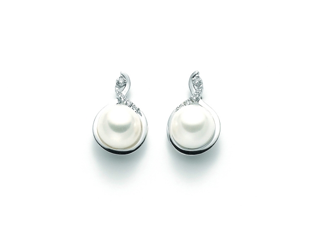 9K White Gold, White Pearl and Diamonds Earrings