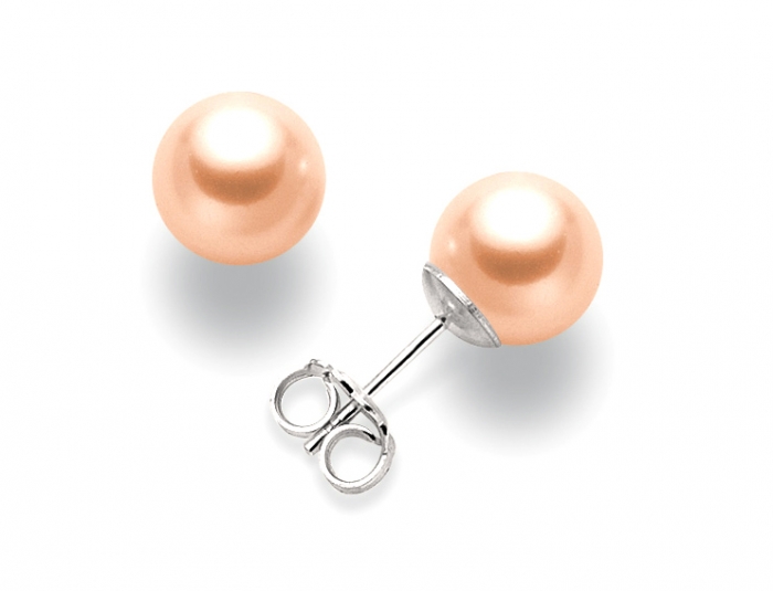 9K White Gold and Peach Pearls Earrings MILUNA