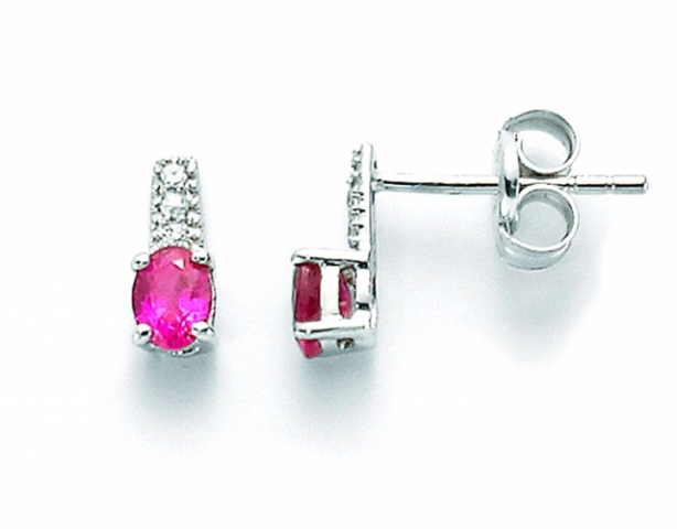 9K White Gold with Ruby and Diamonds Earrings MILUNA