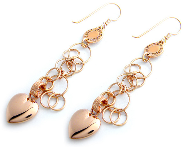 Orecchini pendenti con cuori in argento rosa 925 firmati Maria Cristina Sterling