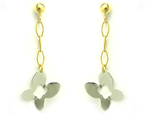 Orecchini pendenti con farfalla in oro bianco e giallo 18kt