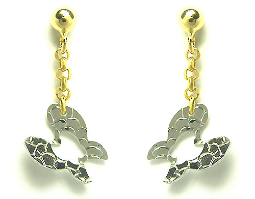 Orecchini pendenti con farfalla in oro bianco e giallo 18kt