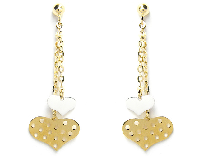 Orecchini pendenti in oro giallo e bianco 18kt con Cuori