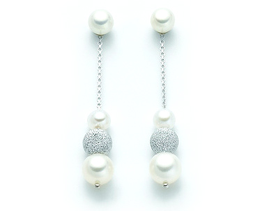 Orecchini pendenti Miluna con Perle e sfere diamantate in oro bianco 18kt PER1202