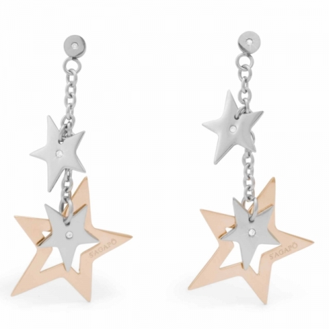 Orecchini S'Agapò by BrosWay collezione Olso stella in acciaio pvd oro rosa e cristalli