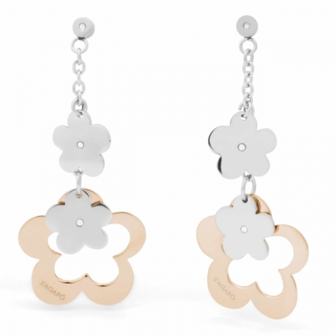 Orecchini S'Agapò by BrosWay collezione Oslo fiore in acciaio pvd oro rosa e cristalli