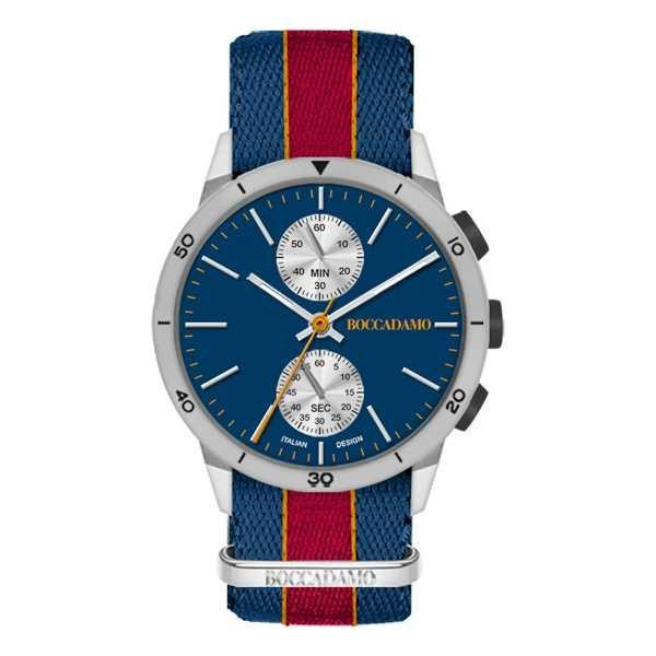 Orologio Boccadamo crono con quadrante blu navy, cassa grigia e cinturino in nylon NV011