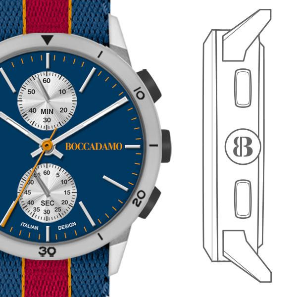 Orologio Boccadamo crono con quadrante blu navy, cassa grigia e cinturino in nylon NV011
