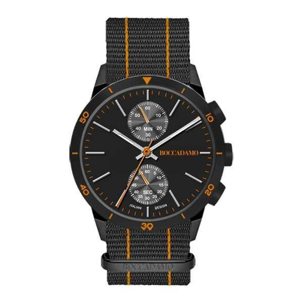 Orologio Boccadamo crono con quadrante nero e cinturino in nylon NV013