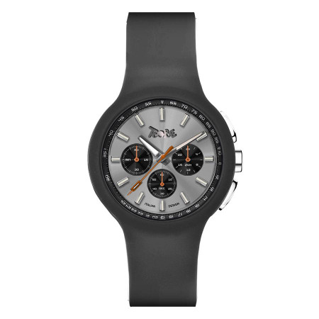 Orologio Boccadamo in silicone anallergico grigio, quadrante silver, contatori neri ed indici applicati bianchi BM012