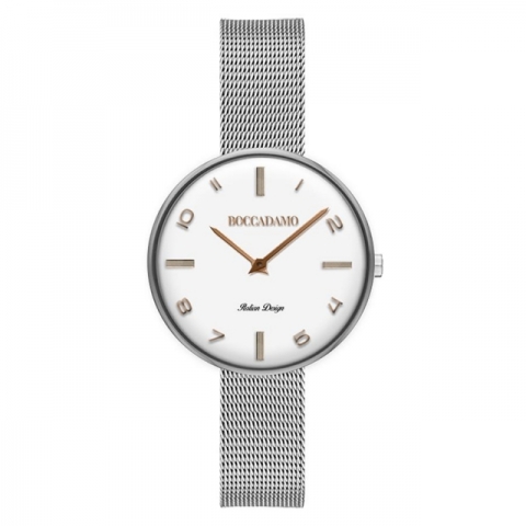 Orologio Boccadamo serie Pin Up cinturino maglia mesh silver con indici placcati oro rosa