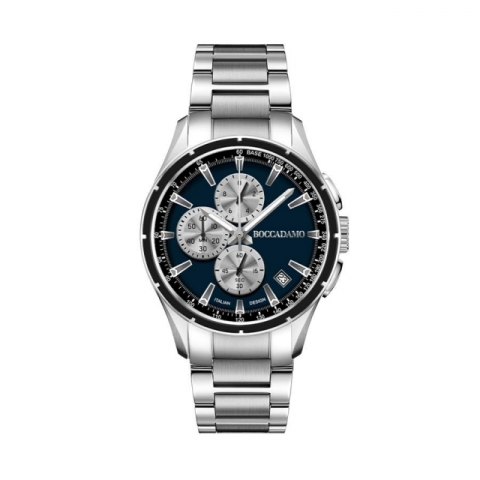 Orologio Boccadamo Uomo serie Aggresive Cronografo in acciaio con quadrante blu