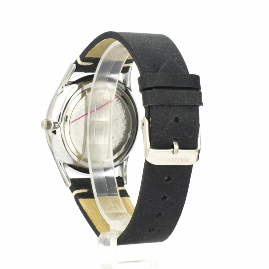 Orologio Boccadamo vintage con contasecondi e cinturino in pelle nera effetto invecchiato WA009