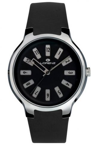 Orologio Lorenz Iconograph 26701AA quadrante nero cinturno nero sfere cromate