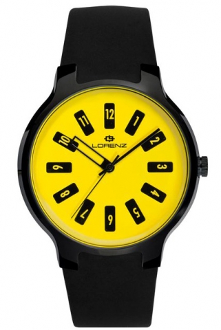 Orologio Lorenz Iconograph 26702BB quadrante giallo cinturno nero sfere nere