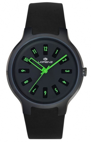 Orologio Lorenz Iconograph 26702DD quadrante grigio scuro cinturno nero sfere verdi