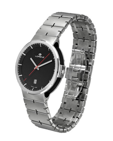 Orologio Lorenz Neos 25734AA quadrante nero cassa acciaio e bracciale in acciaio satinato