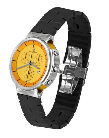 Orologio Lorenz Neos Chrono Unisex 25721BB quadrante giallo cassa acciaio e cinturino in gomma