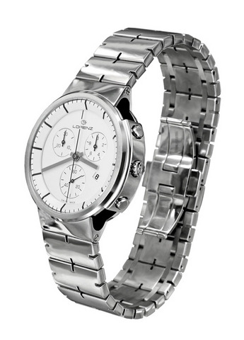 Orologio Lorenz Neos Chrono Unisex 25722AA quadrante bianco cassa e bracciale in acciaio