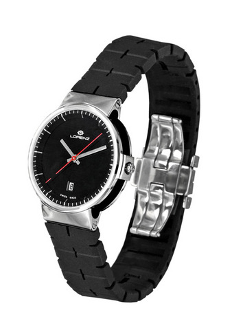 Orologio Lorenz Neos Lady 25717AA quadrante nero cassa acciaio e cinturino in gomma