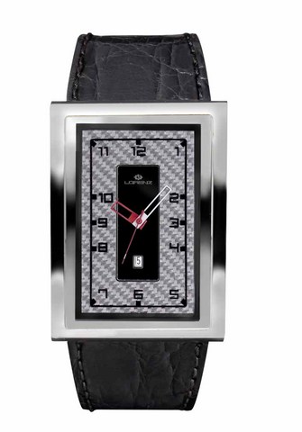 Orologio Lorenz TB7 in acciaio e carbonio con cinturino in coccodrillo