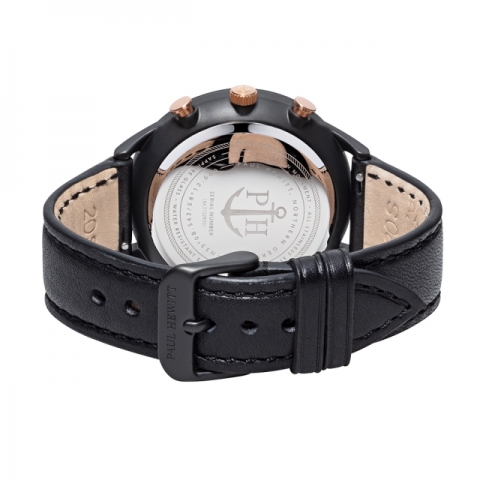 Orologio Paul Hewitt Chrono Line IP Nero/Oro Rosa quadrante Black Sunray Cinturino Pelle Nero