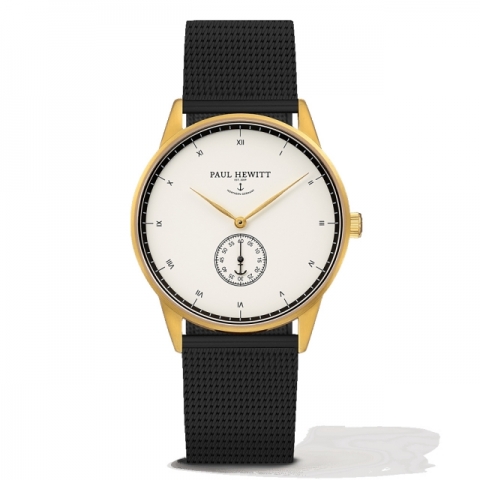 Orologio Paul Hewitt Signature Line Nautical Gold MARK I White Ocean cinturino metallo nero