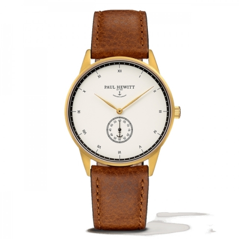 Orologio Paul Hewitt Signature Line Nautical Gold MARK I White Ocean pelle marrone