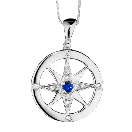 18k White Gold, Sapphire and Diamonds Pendant