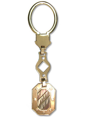 Portachiavi in oro giallo 18kt con piastrina ottagonale a 3 colori