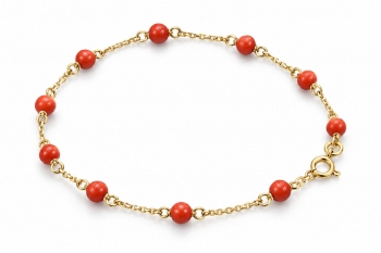 GioielleriaMaglione.it - Bracciale da Bimba o Bimbo in oro giallo 18kt con corallini portafortuna