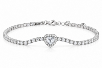 GioielleriaMaglione.it - Bracciale Tennis Kate con Cuore bianco in Argento 925 rodiato e Cubic Zirconia
