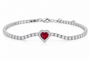 GioielleriaMaglione.it - Bracciale Tennis Kate con Cuore rosso in Argento 925 rodiato e Cubic Zirconia