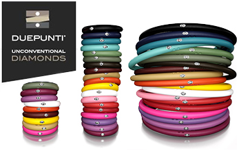 Vendita gioielli Due Punti anello e bracciale silicone e diamante